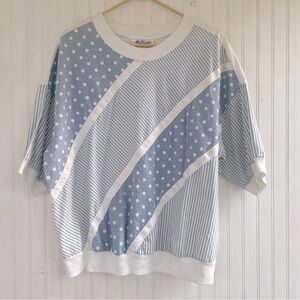 VINTAGE Ms. Caribou White Blue Chambray Oversized Short Sleeve Top Size XL